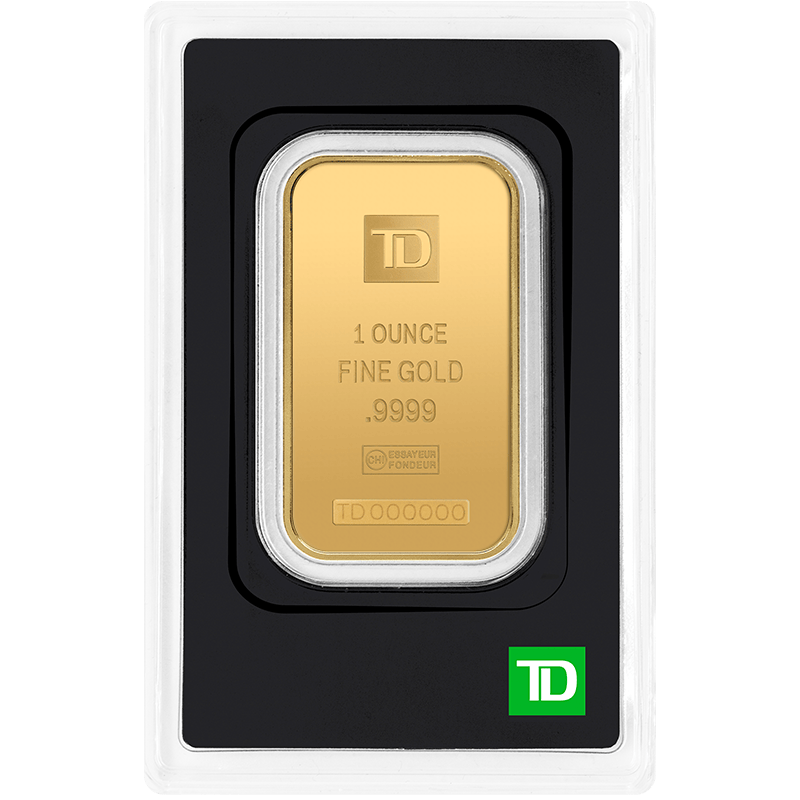 1 oz TD Bank Gold Bar - 9999 (Assay/Incl.)