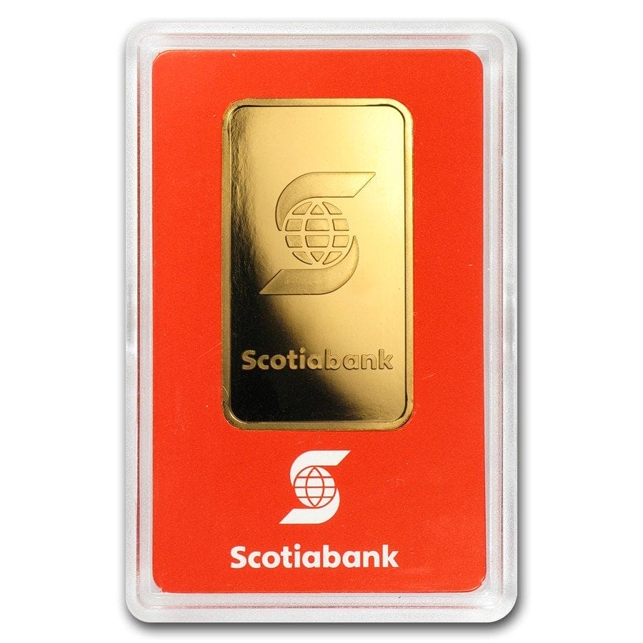 1 oz Scotiabank Valcambi Suisse Gold Bar - 9999 (Circulated)