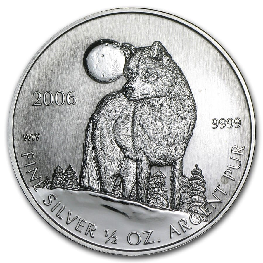 2006 $1 Timber Wolf Silver Coin - 9999 (1/2 oz)