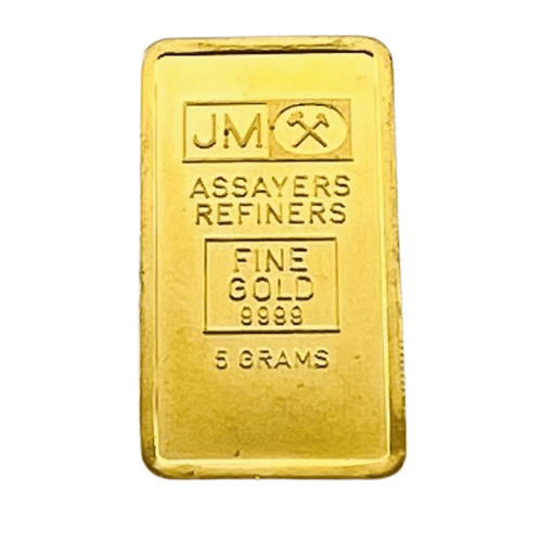 5 gram Johnson Matthey Gold Bar - 9999 (No Serial #/Blank Back)