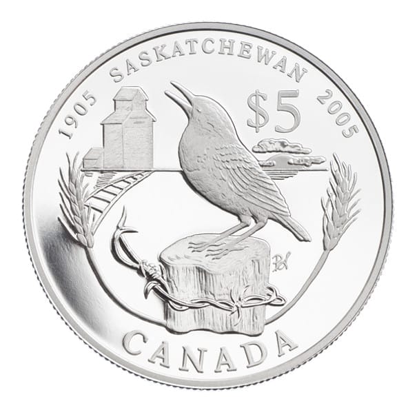 2005 $5 Saskatchewan Centennial Silver Coin - 9999