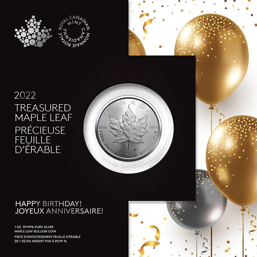 2022 $5 Treasured Silver Maple Leaf: Happy Birthday Silver Premium Bullion Coin - 9999