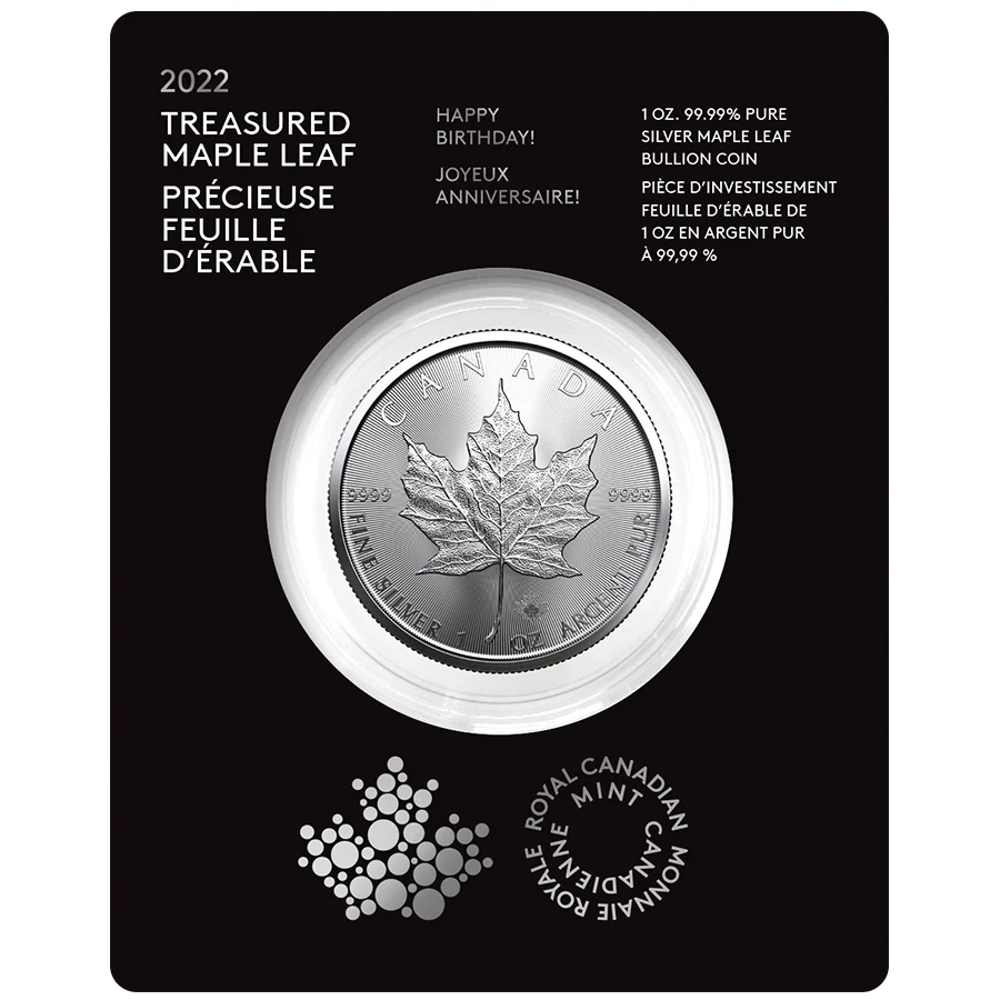 2022 $5 Treasured Silver Maple Leaf: Happy Birthday Silver Premium Bullion Coin - 9999
