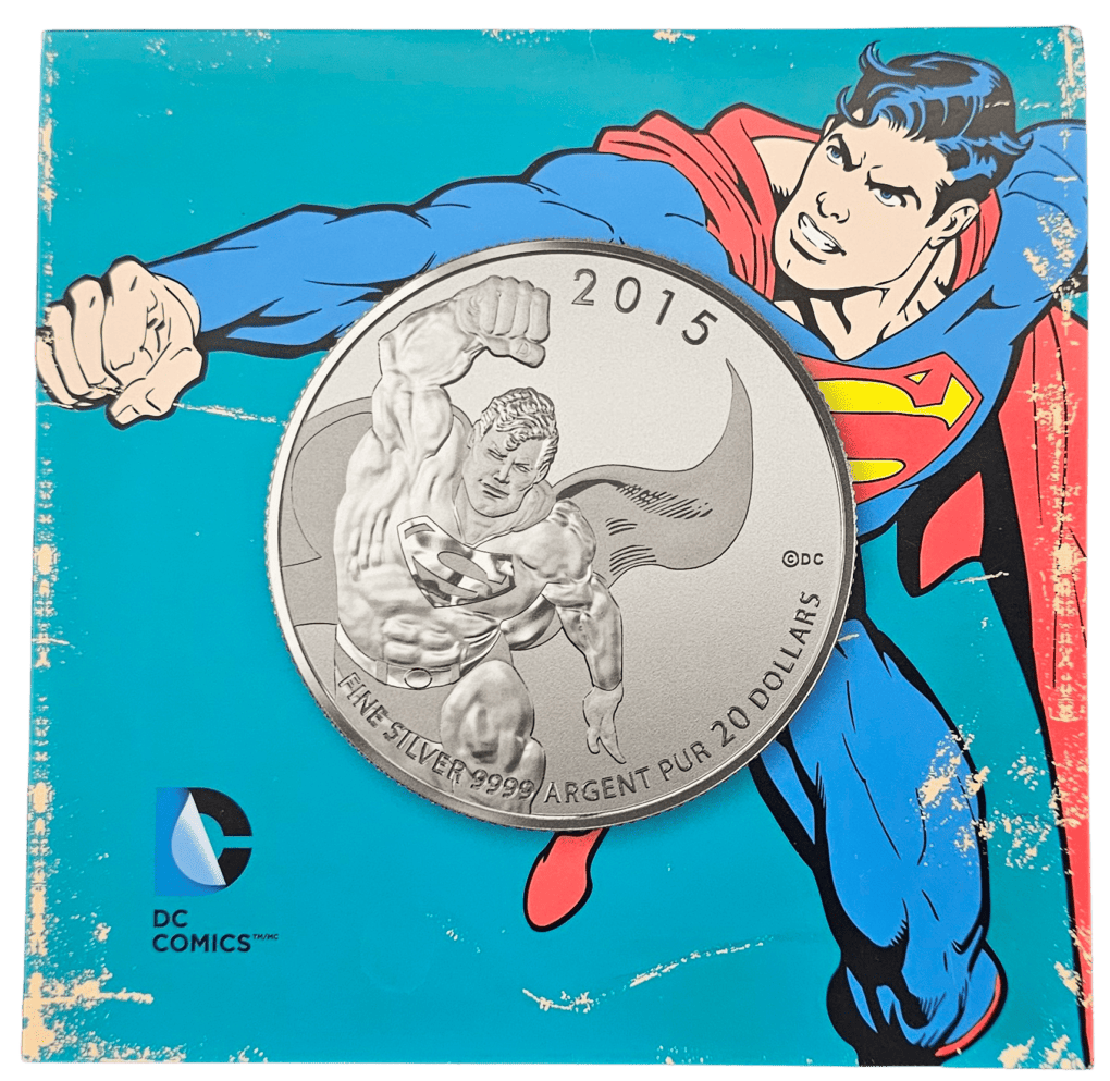 2015 $20 dollar DC Comics ™ Originals Superman Silver Coin - front cover